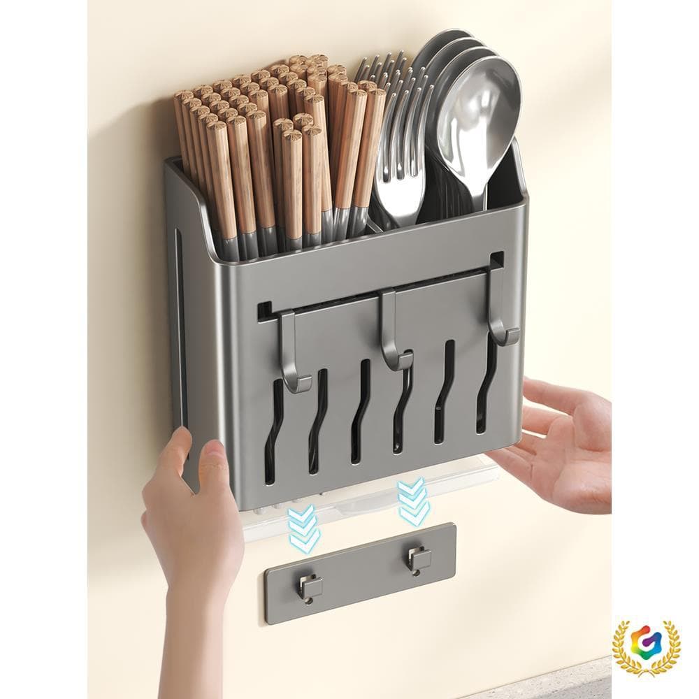 ⇗ Wall-Mounted Kitchen Utensil Holder with Drying Function for Chopsticks and Other Cutlery