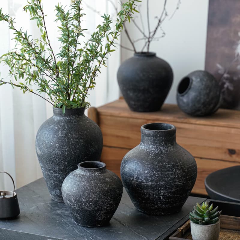 Wabi-sabi style retro vase rough pottery homestay pottery pot new Chinese style ceramic dry flower arrangement balcony flower pot home decoration