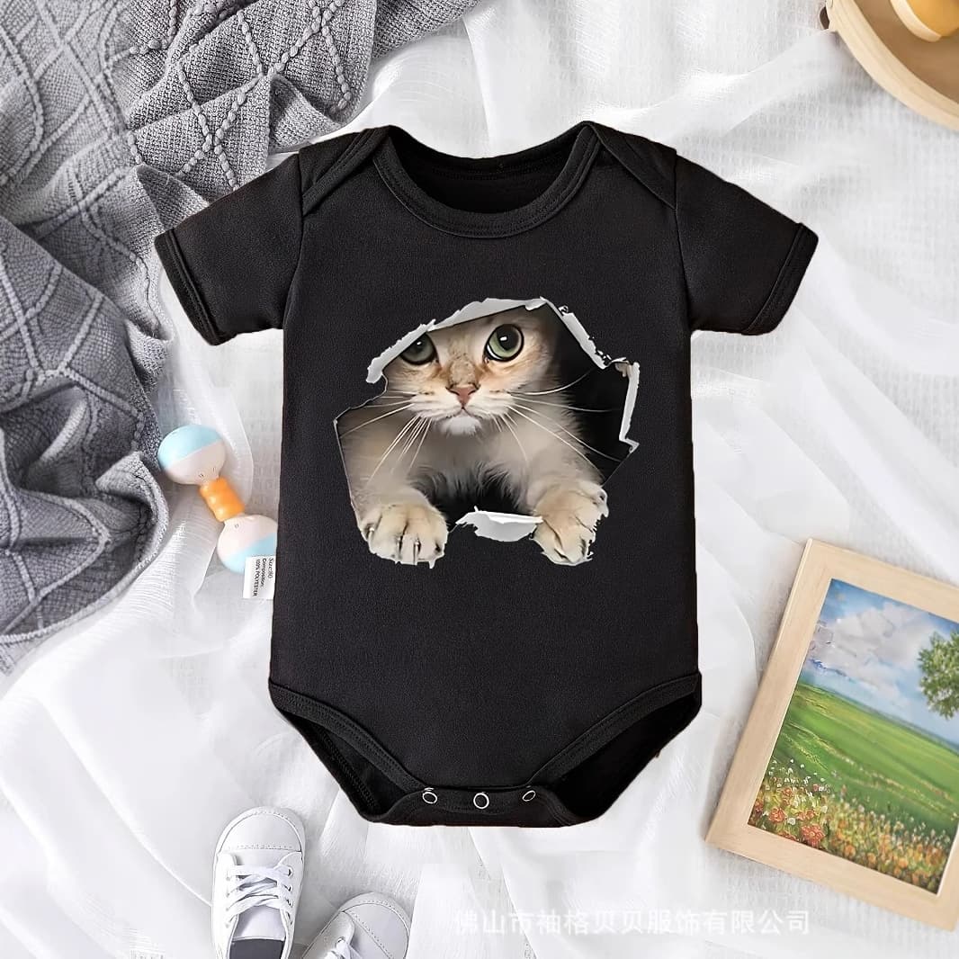 Cross-border baby clothes cute cartoon letter printed short-sleeved jumpsuit holiday style children's clothing ready stock wholesale
