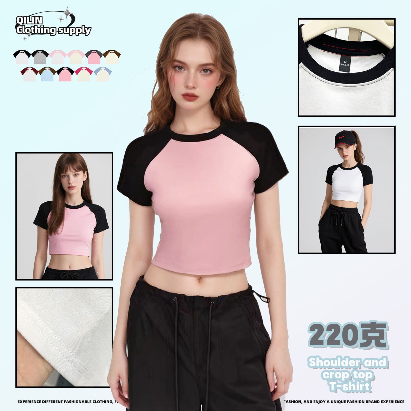 American Style Short Sleeve Slim Fit Women's T-Shirt Shoulder Width Regular V-neck Print Cotton Blend Summer Fresh Sweet