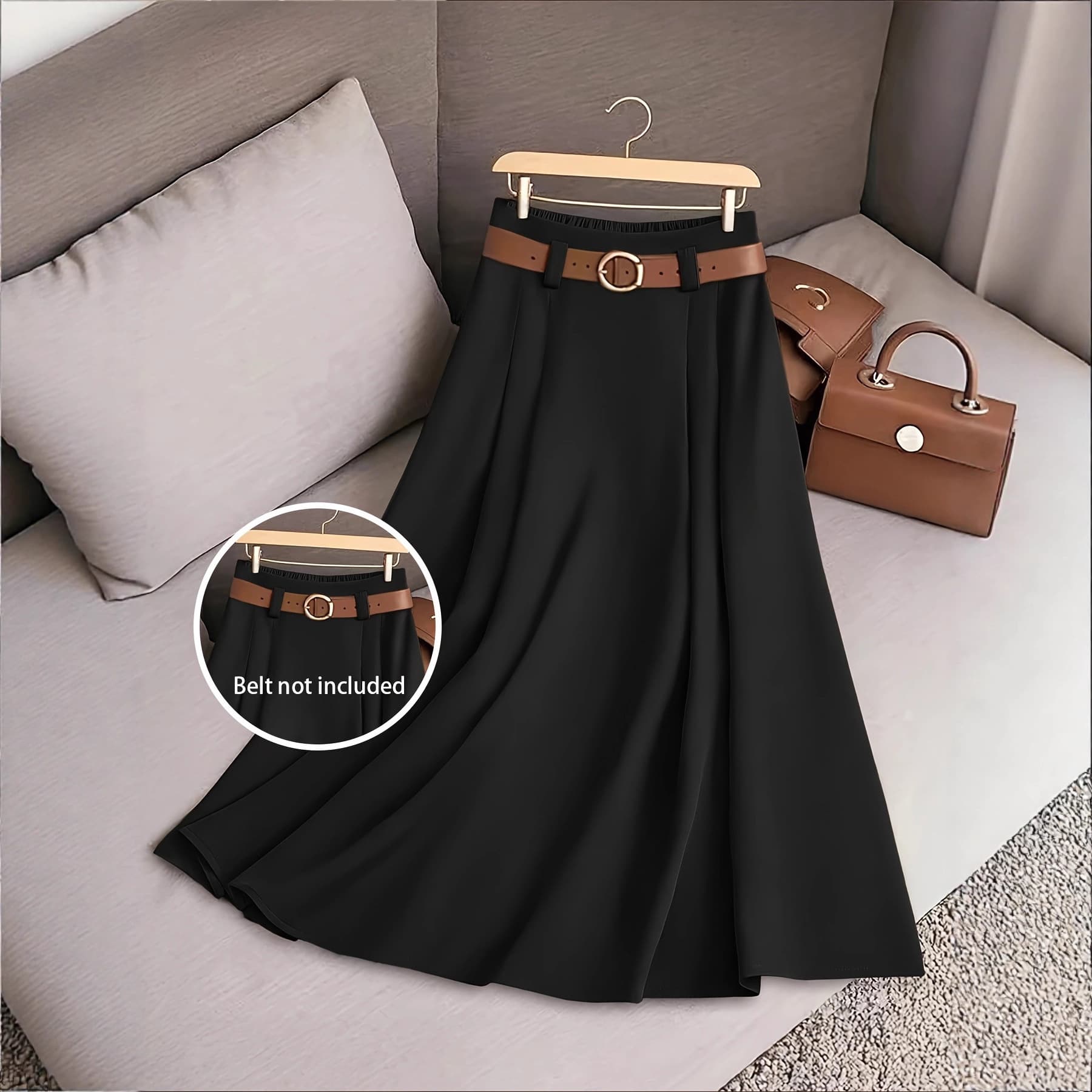 New European and American slimming skirt AliExpress spring, summer and autumn high-end a-line skirt high-waisted mid-length skirt