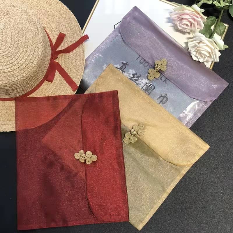 In-Stock Silk Scarf Qipao Frog Button Organza Bag Dress Clothing Flap Organza Bag Hanfu Gauze Bag