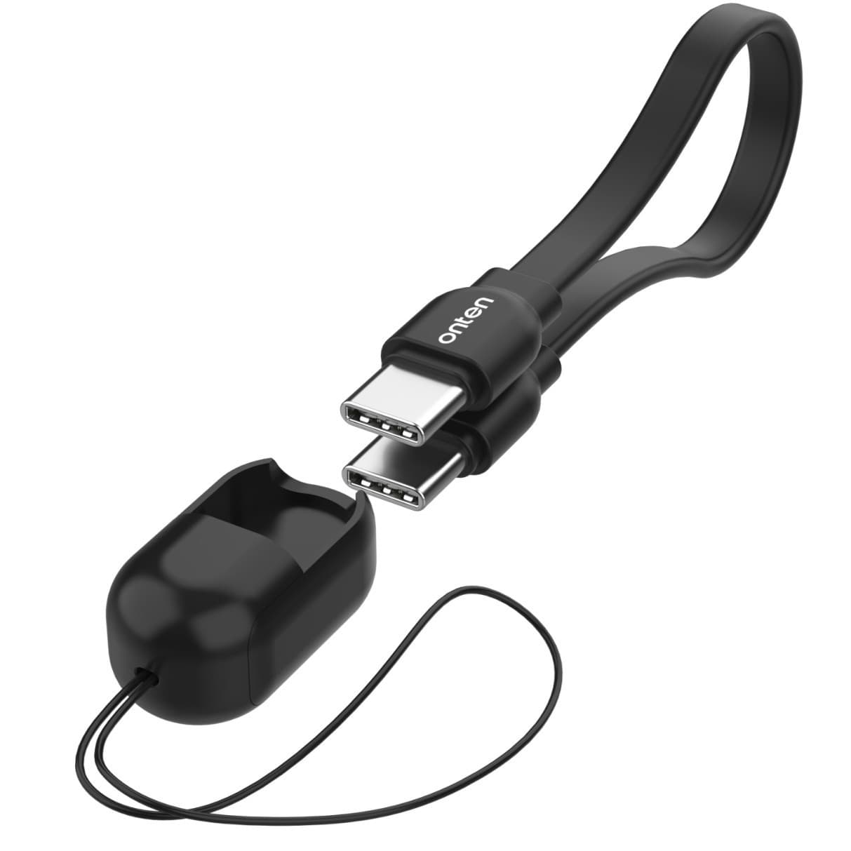 Portable charging cable with lanyard, 2-in-1 anti-loss cord, compatible with Type-C and Apple PD fast charging.