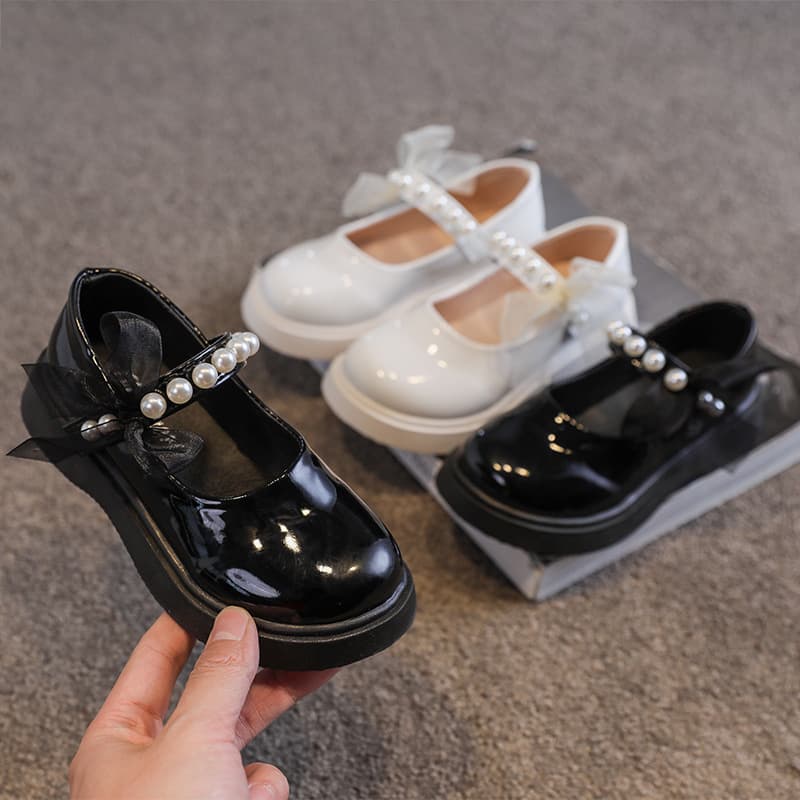 Girls' Leather Shoes 2025 Spring/Autumn New Korean Style Little Girl Pearl Soft Sole Stylish Princess Shoes British Style Single Shoes Trendy