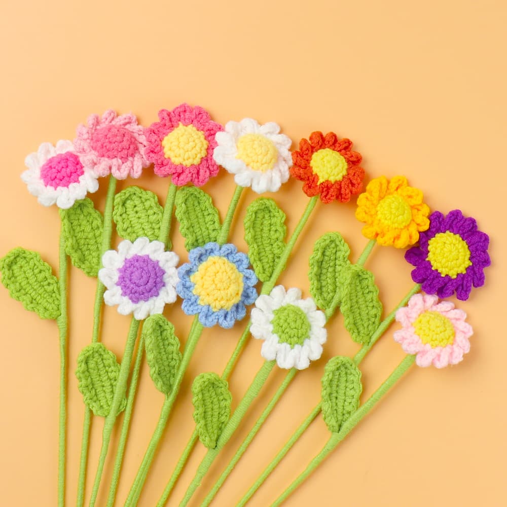 Handmade Daisy Flower Branches Finished Crocheted Wool Braided Small Daisy Bouquet Artificial Flowers Valentine's Day Small Gifts Wholesale