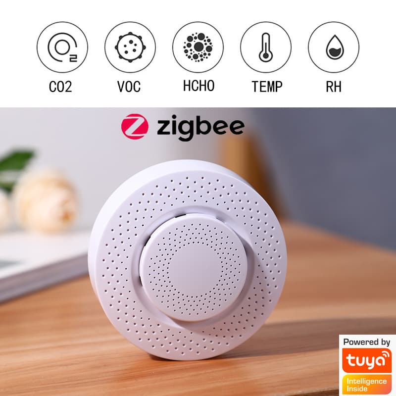 Tuya Zigbee CO Detector Formaldehyde VOC Carbon Dioxide Temperature Humidity Detector 5-in-1
