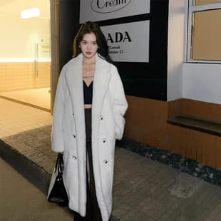 2025 Autumn/Winter Thick Long Fur Coat Women Notched Lapel Faux Mink Fur Shearling Coat