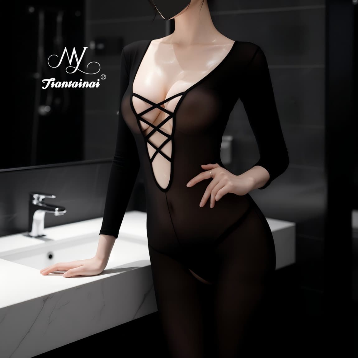 Sexy Lingerie Cross Chest See-Through Plus Size Bodysuit Open Crotch Women's Flirty Lingerie
