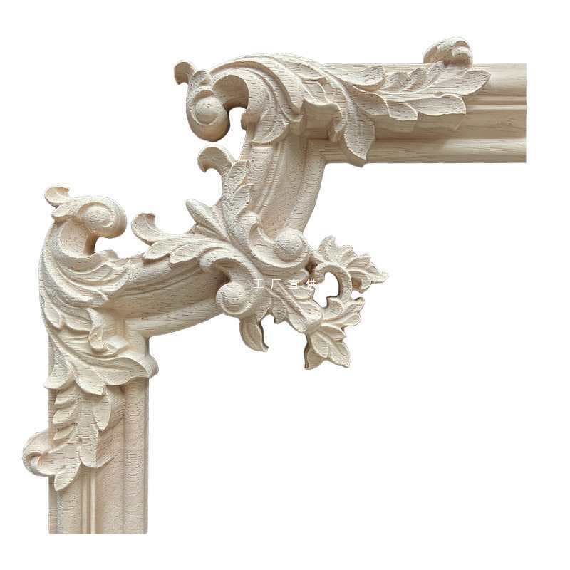 Wholesale Dongyang Wood Carving Wall Panel Solid Wood Applique Wood Corner European Style Cabinet Door Background Wall Wooden Flower Piece Decoration