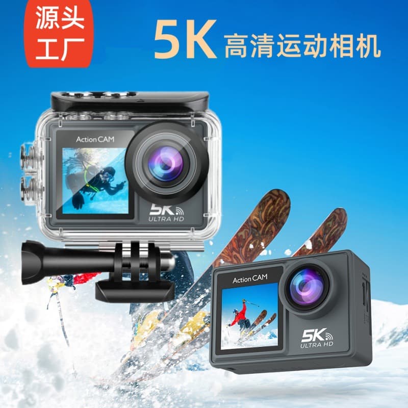 Factory wholesale HD 5k waterproof action camera 4k anti-shake pre-recorded dual color touch screen wifi outdoor camera
