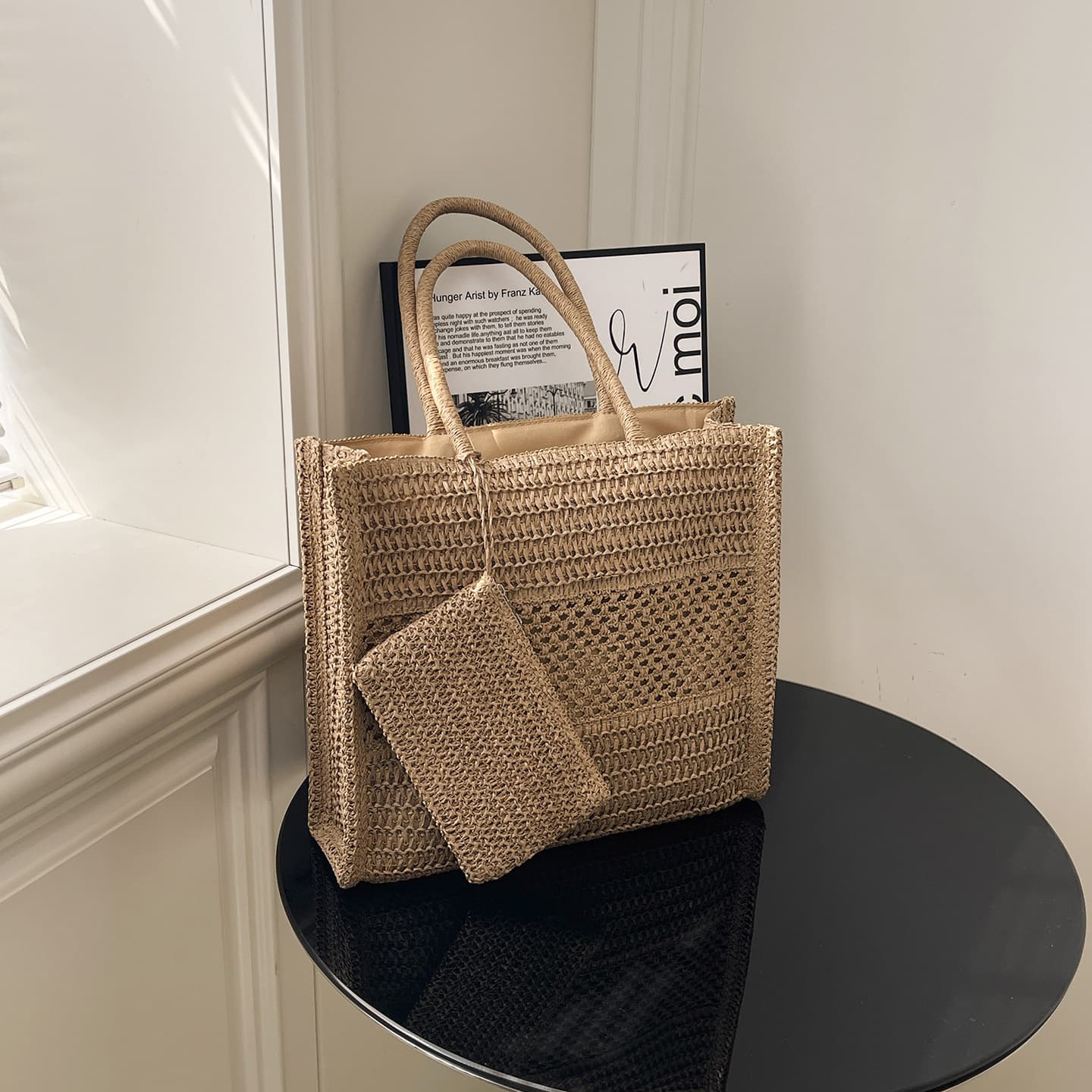 Large Capacity Vacation Women's Bag Cross-Border Commute Woven Tote Bag Women's Trendy Shoulder Bag Vacation Style Beach Bag