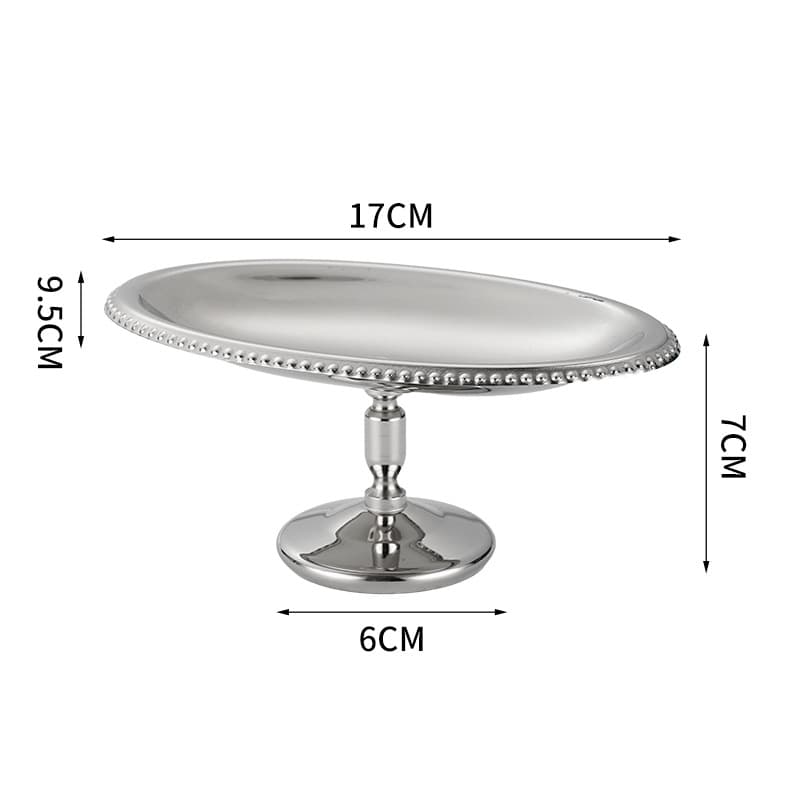 Industrial Style Oval Stainless Steel Pedestal Plate for Afternoon Tea, Dessert, Pudding, and Cake Pedestal Tray