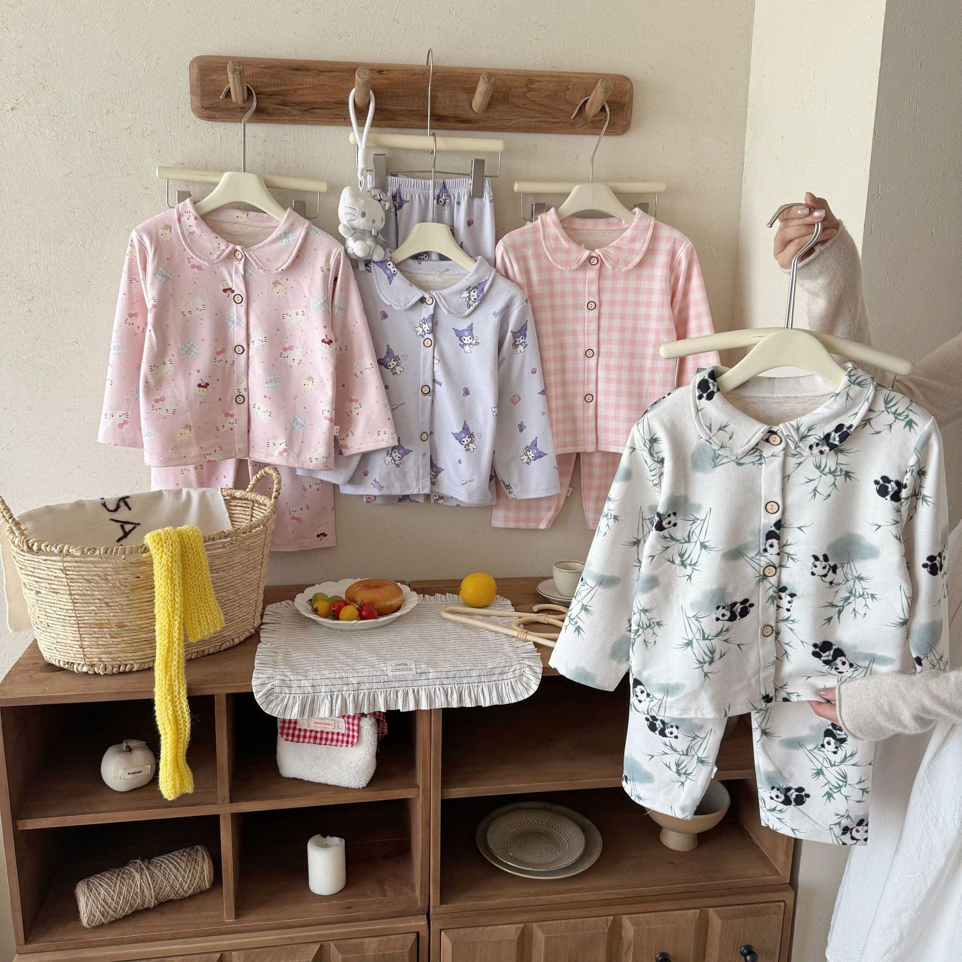 Spring/Autumn Children's Turn-collar Cardigan Pajamas Baby Cartoon Homewear Two-piece Set Boys and Girls Long Sleeve Long Pants Wholesale Available