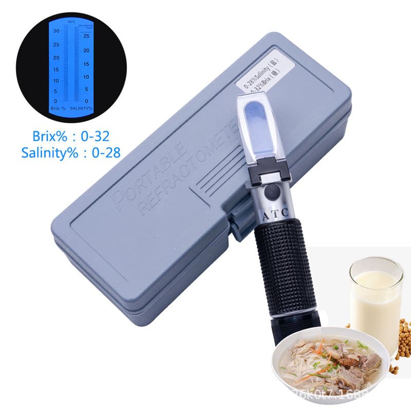 Dual-Scale Refractometer 0-32% Brix Meter, Juice Sweetness 0-28%, Salinity Soy Sauce Brine Detector