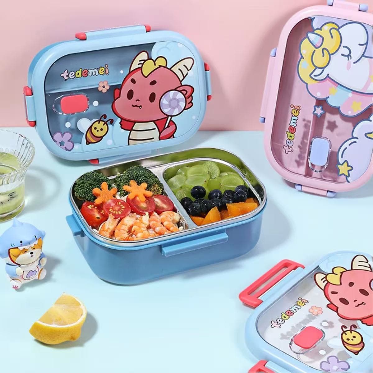 Tedemei Lunch Bento Box for Kids, 304 Stainless Steel Lunch Box, Sealed Compartment Picnic Box with Cutlery