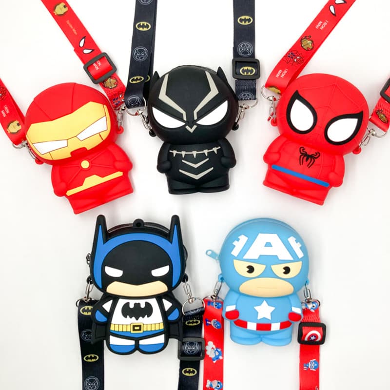 Cartoon Marvel Series Iron Man Spider-Man Silicone Kids Coin Purse Superhero Crossbody Bag Wholesale