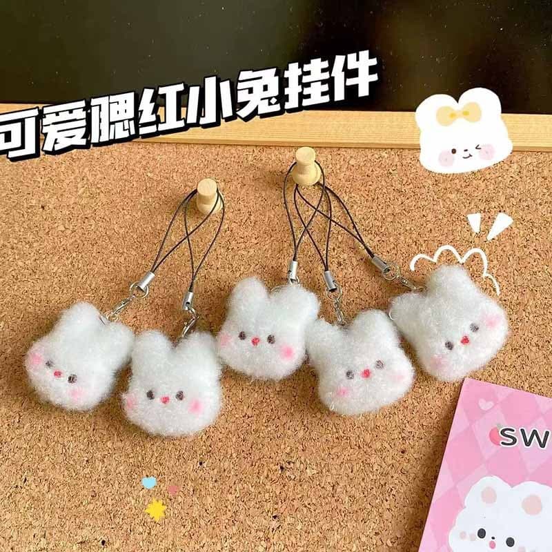 CW22 Super Cute Blush Bunny Phone Strap Charm, Girly Student Backpack Decoration, Sweet Gift