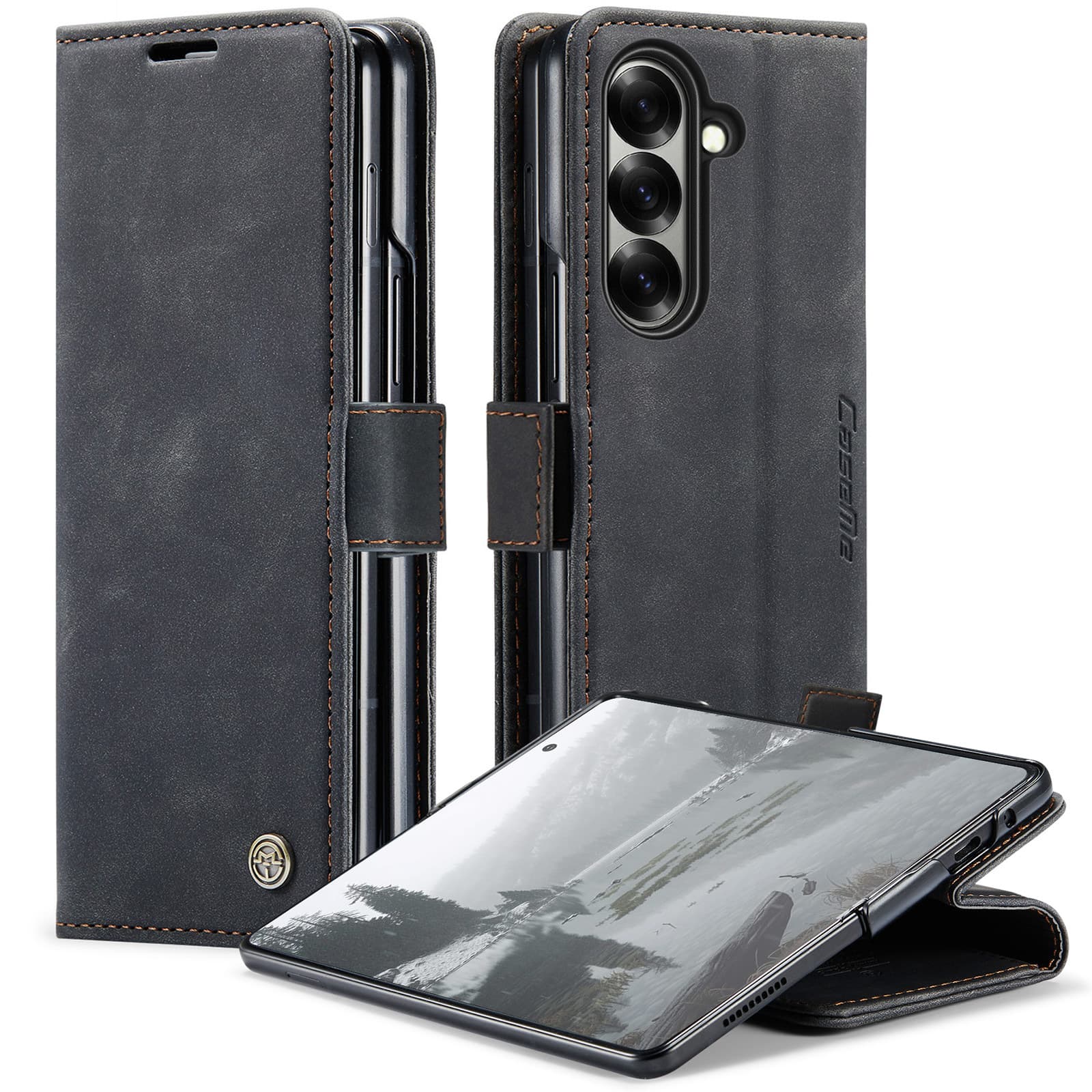 Compatible with Fold 8 Foldable Phone Business Card Slot Leather Case FOLD8 Ultra Protective Cover Z Fold 7 Phone Case