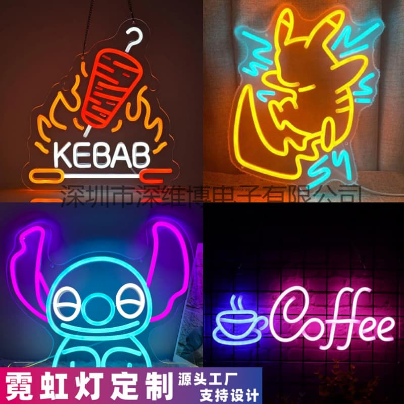 Cross-Border Hot Selling Factory Direct Hair LED Neon Sign Coffee Neon Light Animation Sign Neon Light Customization