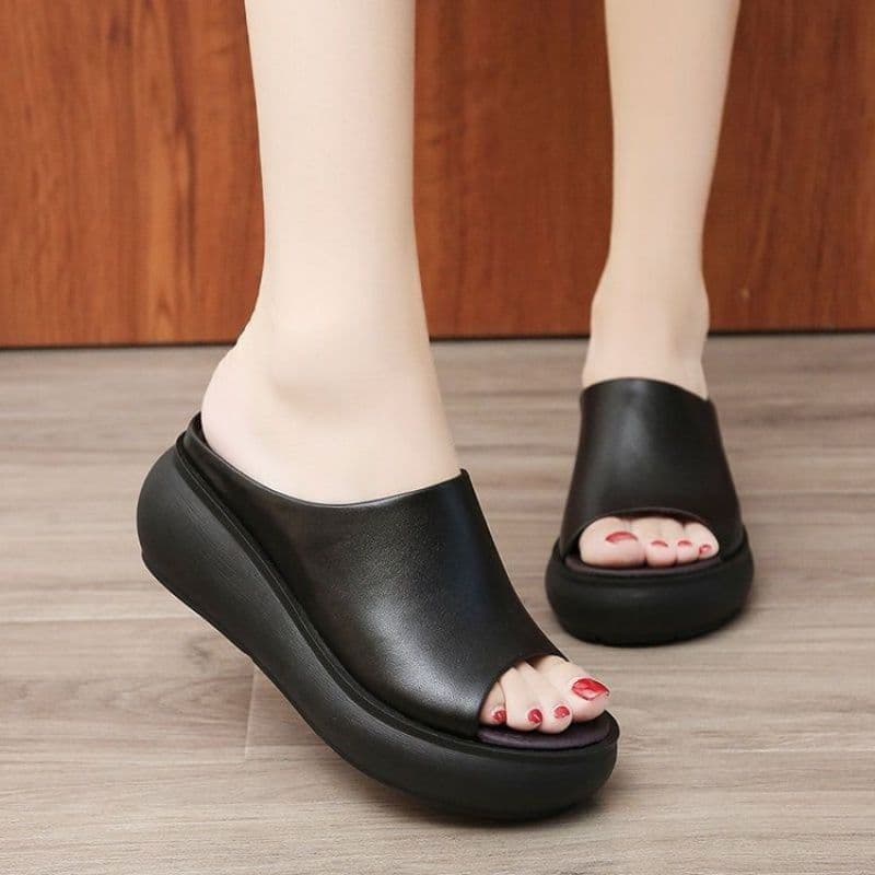 Women's Casual Sandals with Mid Heel (3-5cm) PU Platform Sole and Rubber Outsole, Slip-On Design