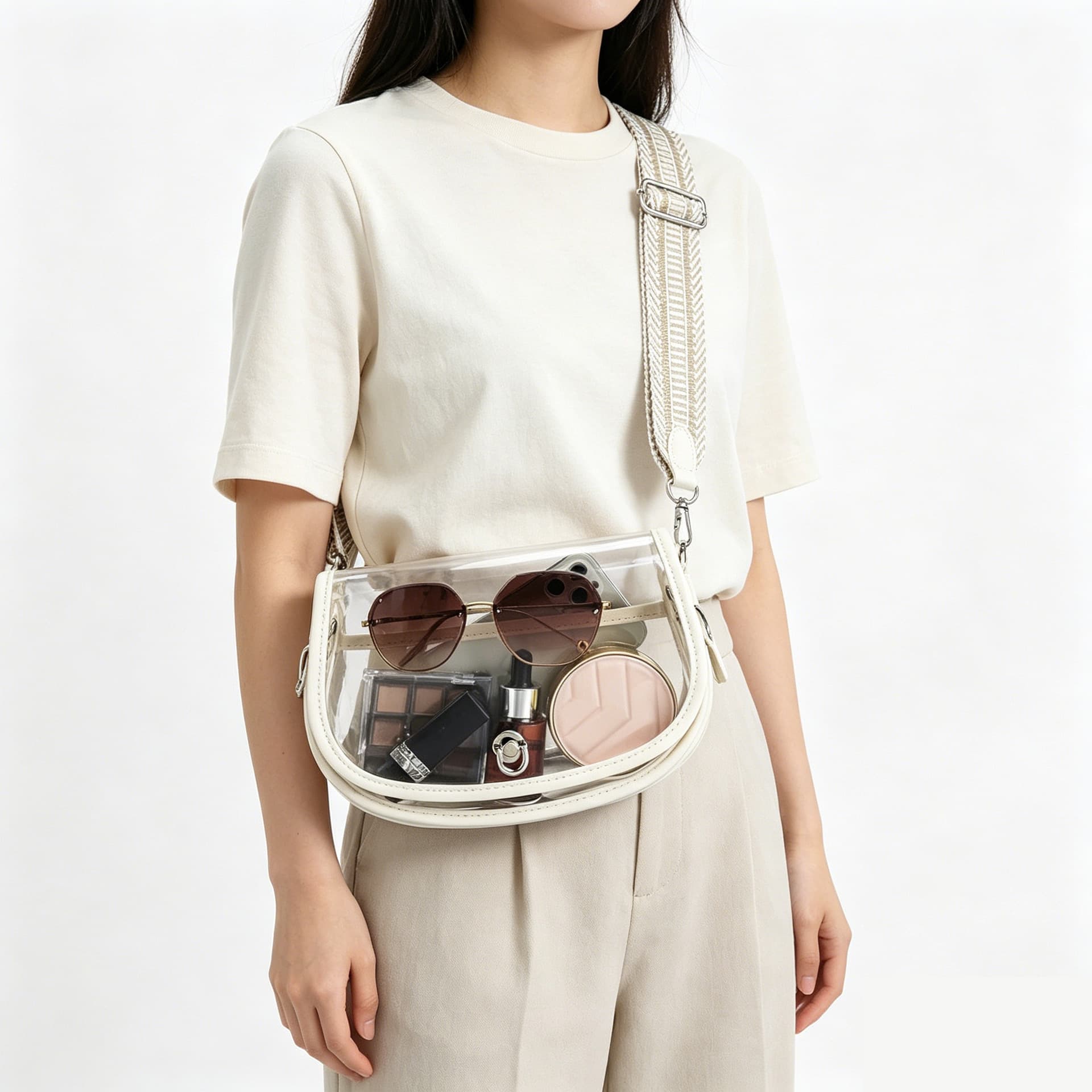 In Stock Transparent PVC Crossbody Bag Women New Fashion Versatile Large Capacity Phone Bag Minimalist Trendy Shoulder Bag