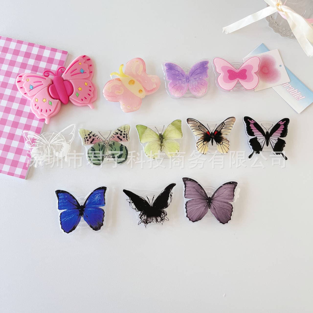 French Retro Butterfly Airbag Phone Holder Desktop Back Sticker Rotatable Retractable Air Cushion Stand