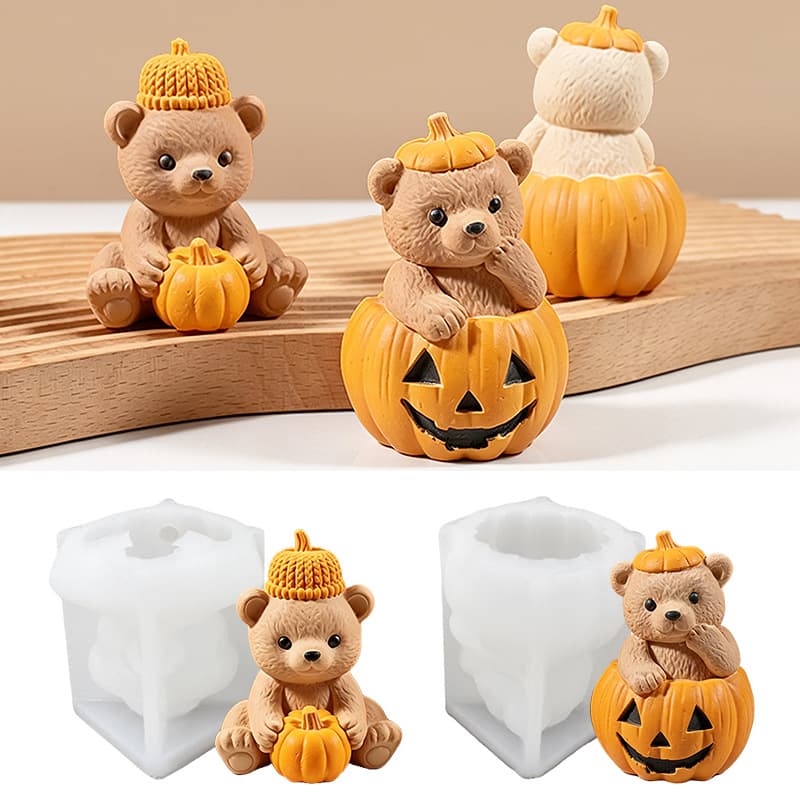 Halloween Pumpkin Bear Candle Resin Silicone Mold Glue DIY Evil Pumpkin Bear Plaster Ornament Grinding Tool