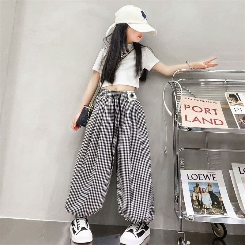 Girls Summer Plaid Pants 2025 New Pants Girls' Legs Loose Casual Pants Children's Style Bloomers