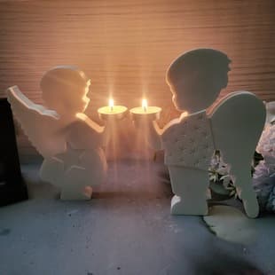 S0652+S0653 Pair of Angels Holding Up Ornament Cement Plaster Mold DIY Silicone Mold