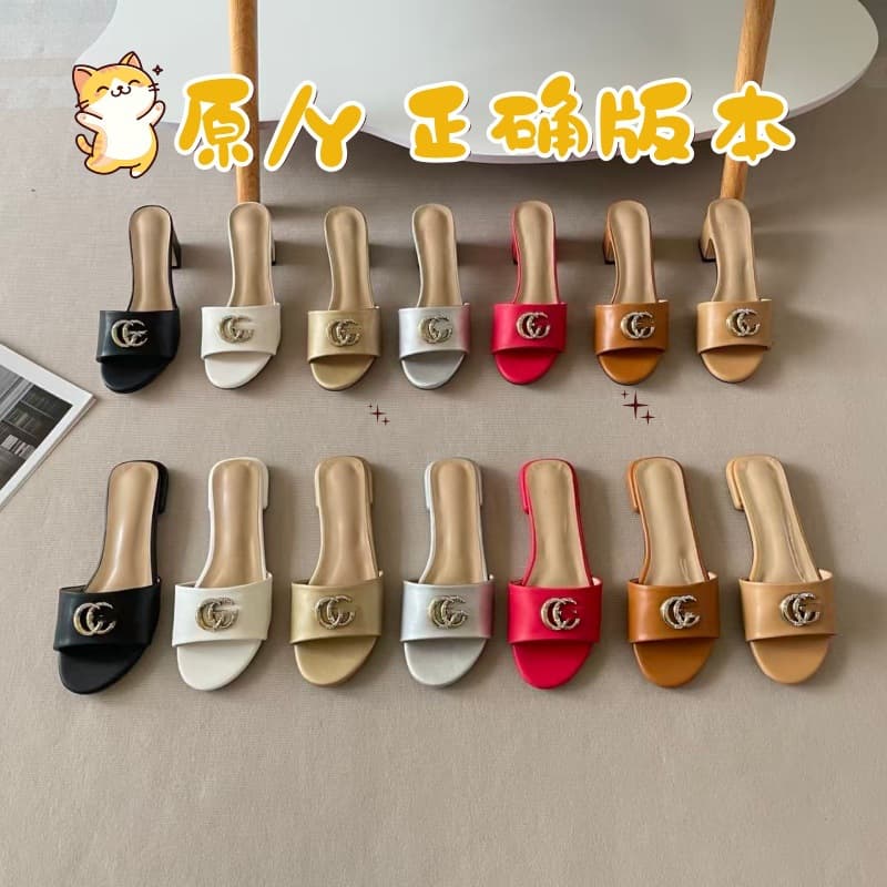 Cross-border Trade High Version 26 Summer Rhinestone Double G One-strap Sandals Daily Wear Flat High Heel Beach Sandals
