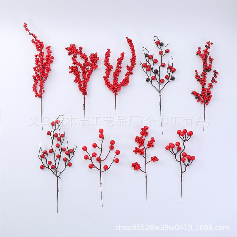 Cross-border Artificial Flowers Fortune Fruit Holly Red Berries Fake Flowers Artificial Fortune Fruit Ornament Home New Year Decoration Wholesale