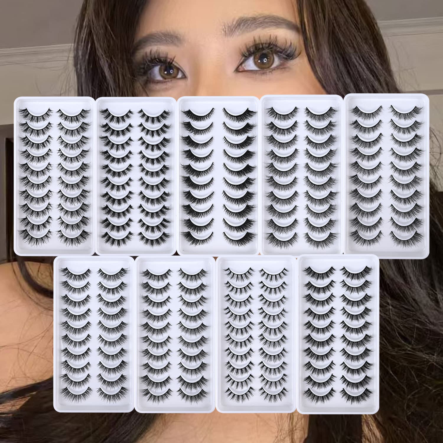 New 10-Pair Cat Eye False Lashes Natural Eye Tail Lengthening Fluffy Lashes One-Piece Soft Band Flat Factory