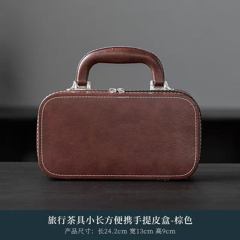 Custom PU Leather Gift Box Outdoor Travel Ceramic Quick Tea Set Portable Carry Bag Business Gift
