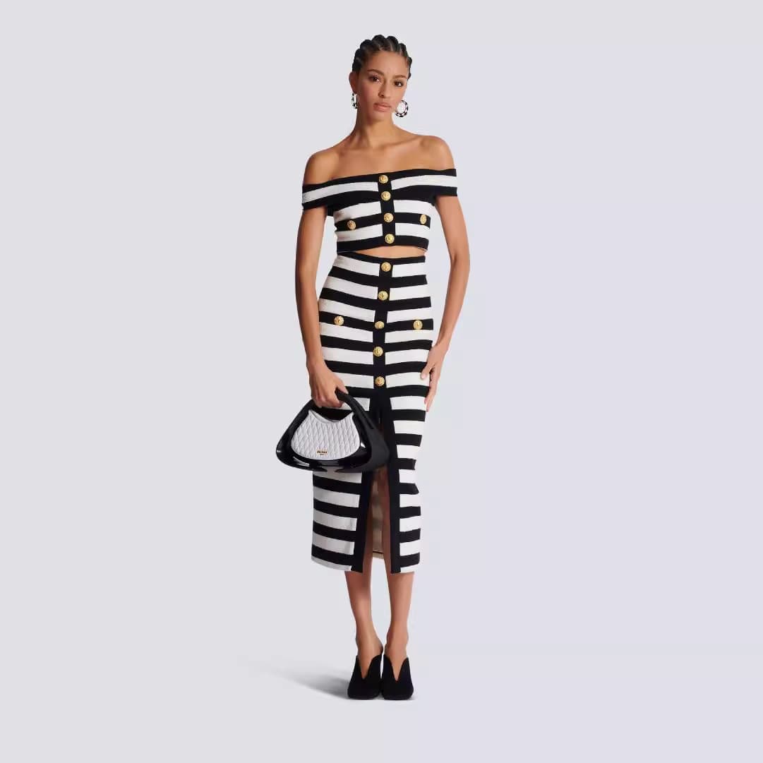 Foreign trade cross-border new product black and white zebra pattern bandage skirt suit European and American fashion off-shoulder short top long skirt two-piece set