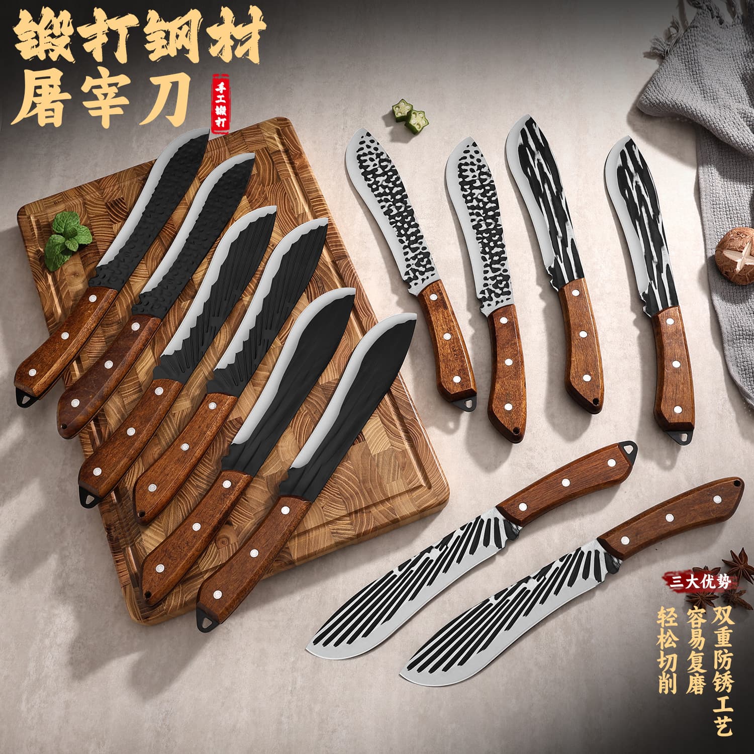 Outdoor Camping Machete Wood Handle Chopping Knife Home Bone Cutting Knife Sharp Slaughtering Splitting Knife Cross-border Camping Cleaver