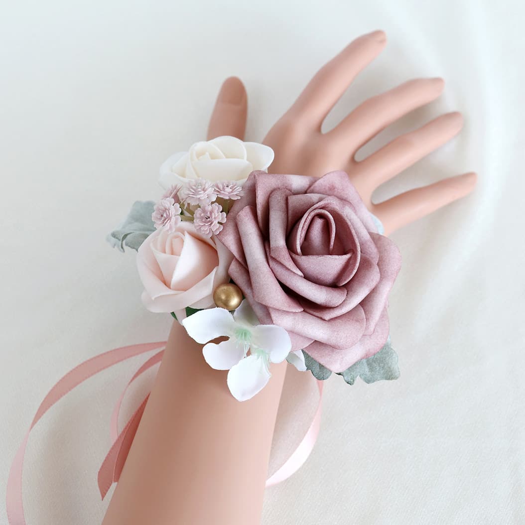 Bridesmaid Wedding Hand Bouquet Fake Rose Artwork for Bridal Showers Birthday Parties Female Friends Matching Wrist Flowers