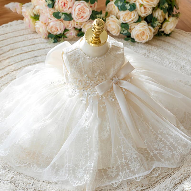 Kids Birthday Party Dress Fashionable Catwalk Hostess Girl's Wedding White Princess Dress