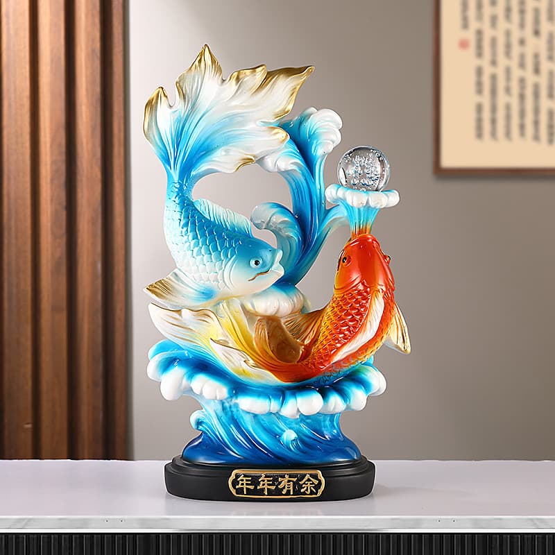 Year-Round Abundance Office Koi Fish Desktop Wealth Attracting Ornament, Entryway Bar Cabinet Decoration as Gift