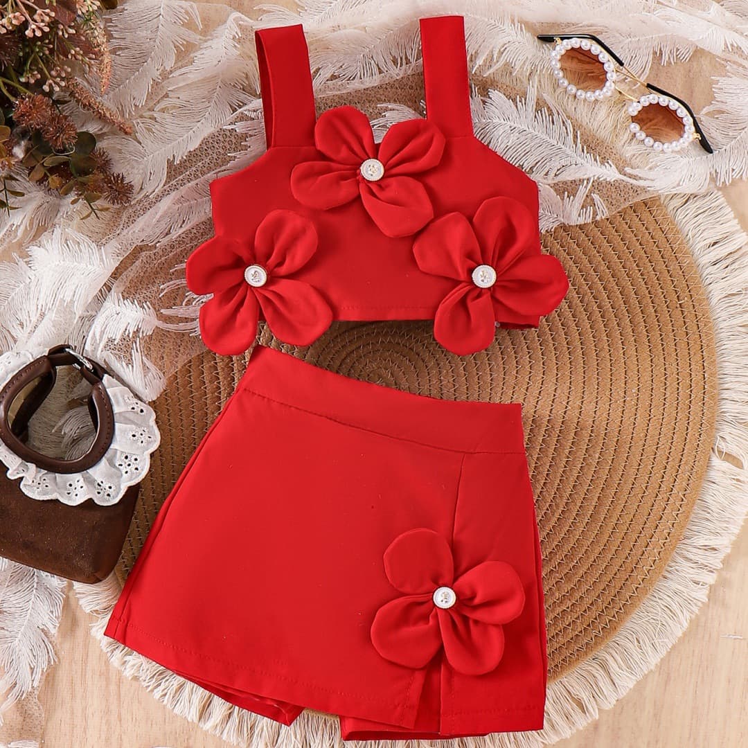 Baby Girls Clothes 0-3Y Floral Top + Solid Skirt Pants Summer Baby Girl Set