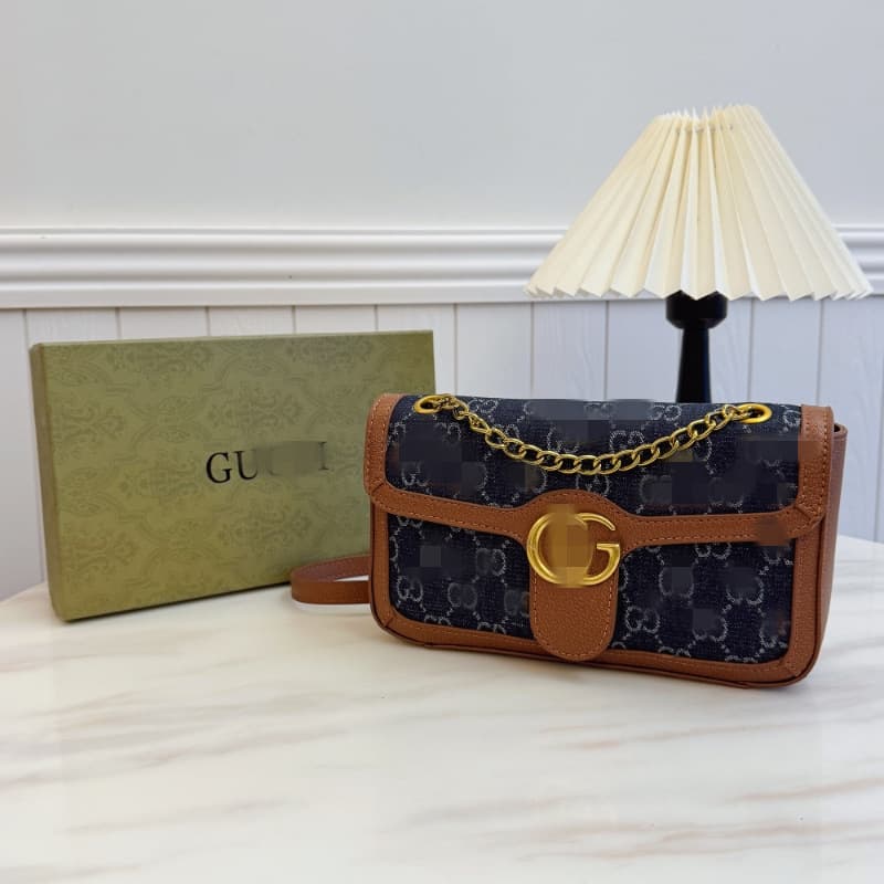 Cross-border source classic Gucci double G chain bag letter logo print single shoulder crossbody small square bag horsebit bag