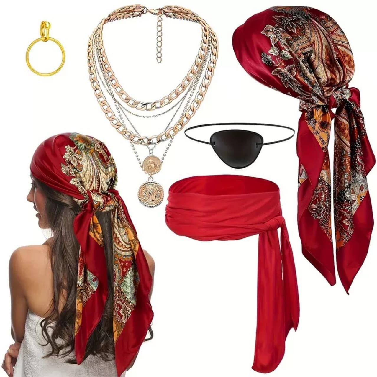 New Cross-Border Halloween Ball Party Cosplay Pirate Dress Up Accessories Bandana Belt Necklace Bracelet Cover