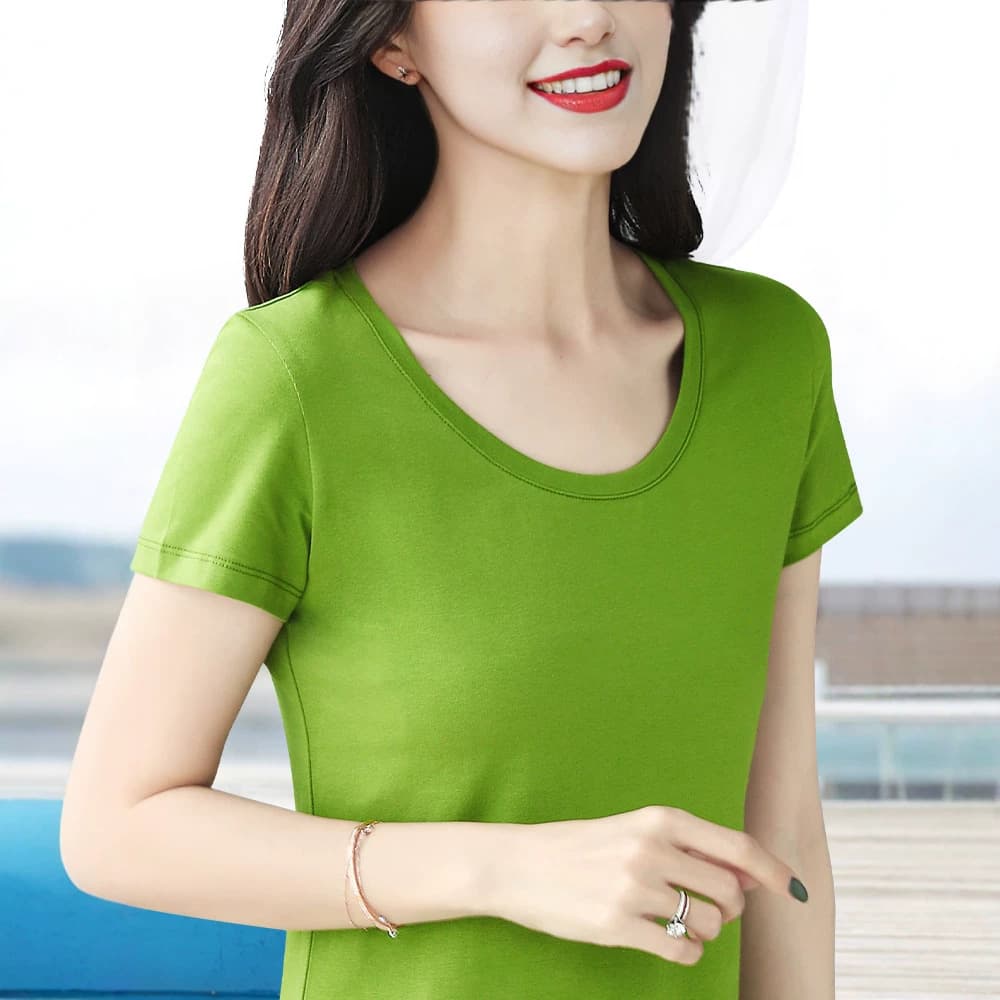 Cotton Crew Neck Short Sleeve T-Shirt for Women, Slim Fit, Simple and Versatile, Solid Color, Regular Shoulder Top, Ladies Half Sleeve Tee
