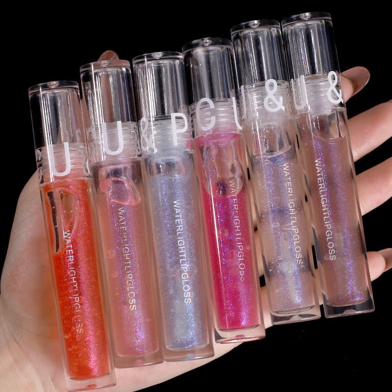 PCU transparent water-glossy glass lip gloss, moisturizing mirror overlay with shimmering colorless transparent pouty lip lip gloss for female students