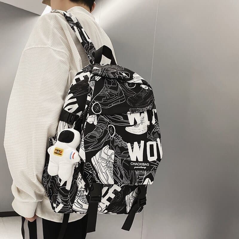 Unisex Lightweight School Backpack Fashionable Street Style Nylon Material Breathable Waterproof Geometric Pattern University Students Bag