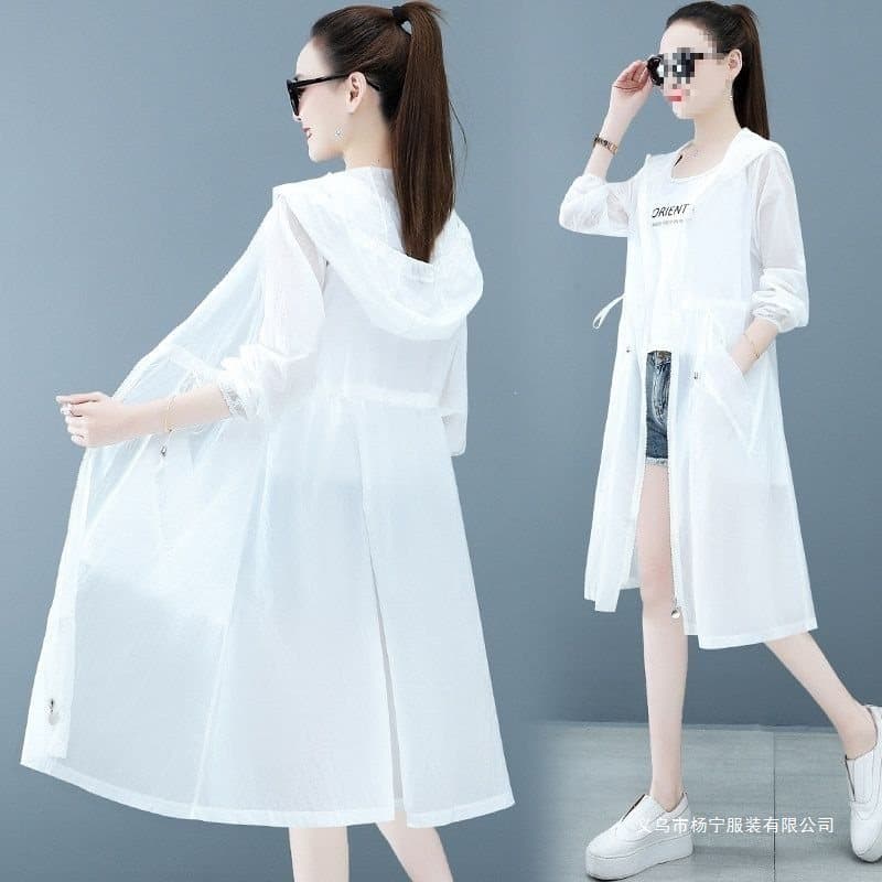 Lightweight Sun Protection Jacket for Women Summer New Korean Style Fashionable Breathable Mid-Length Trench Coat Sunscreen Travel Outerwear