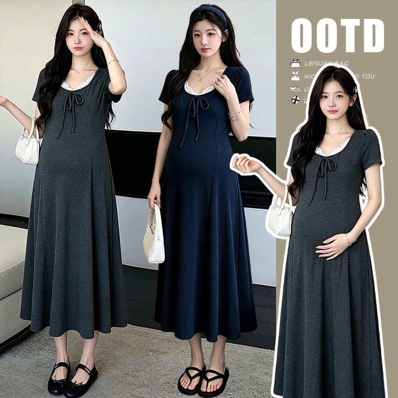 2026 Summer Maternity Dress Versatile Cotton Casual Long Dress Loose High Elasticity Maternity Dress