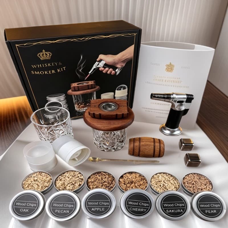Wholesale Whiskey Smoker Barrel Set Fruit Flavored Wood Chips Cocktail Smoker Bartending Gift