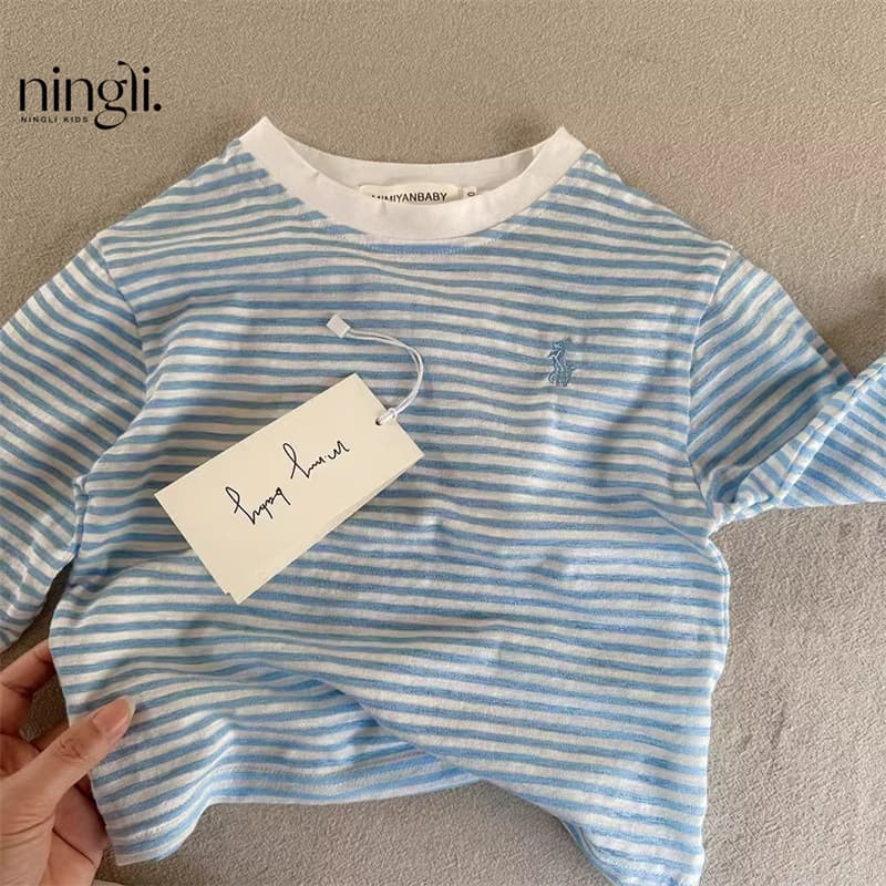 Ningli Kids Long-Sleeve T-Shirt Lightweight Summer Style Boys Girls Striped Top Cool Baby Air Conditioner Clothes Breathable