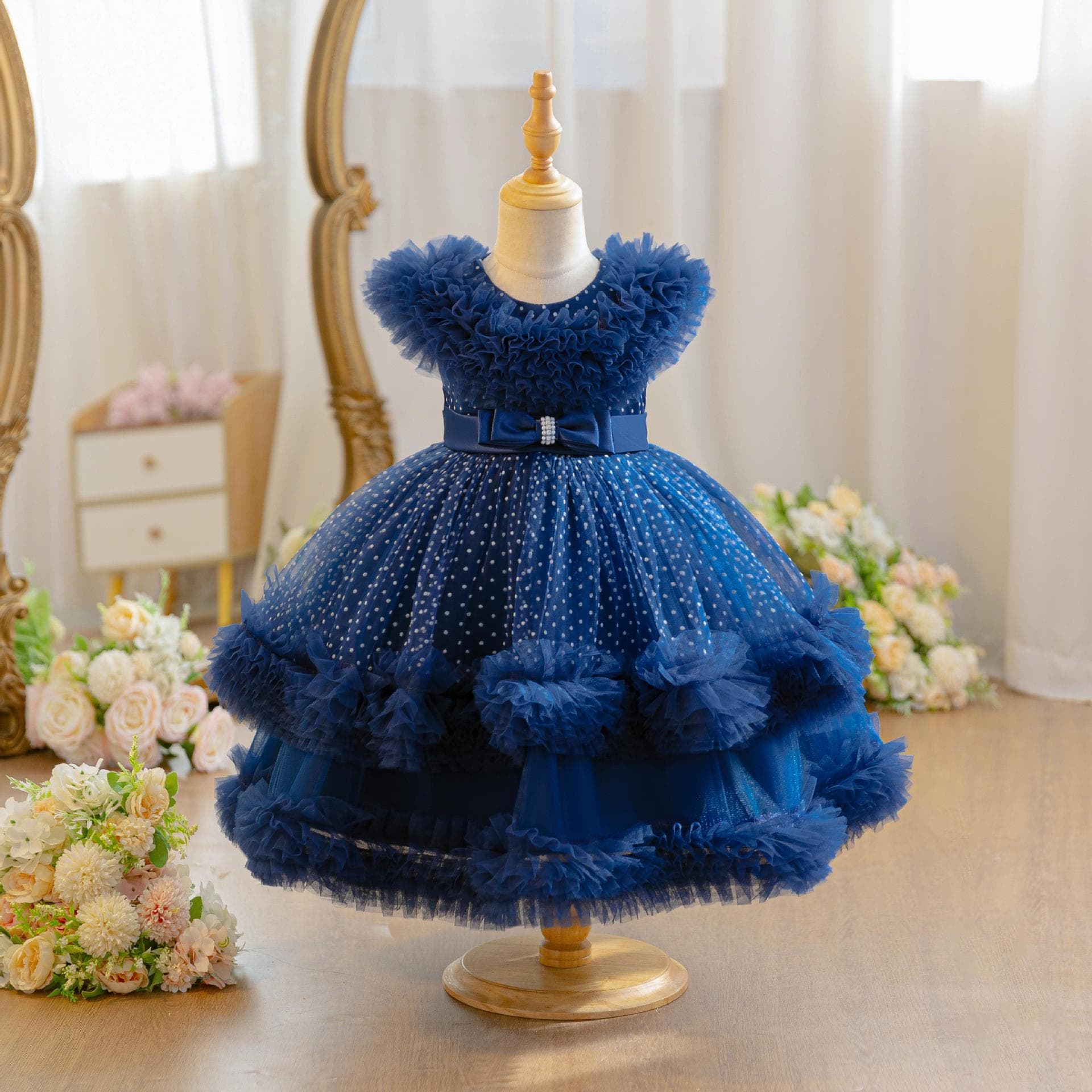 Hot-selling Girls Pink Polka Dot Dress Children's Birthday Party Gown Flower Girl Princess Dress Baby Mesh Cake Skirt