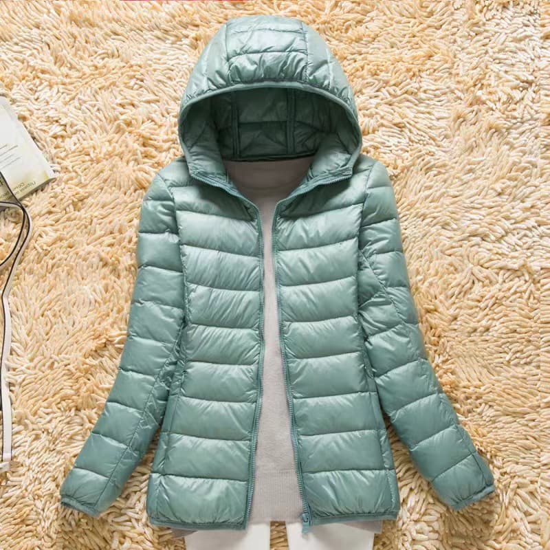 Lightweight Down Jacket Women's Short White Duck Down 2025 Spring and Autumn New Slim Fit Large Size Hooded Jacket with Storage Bag